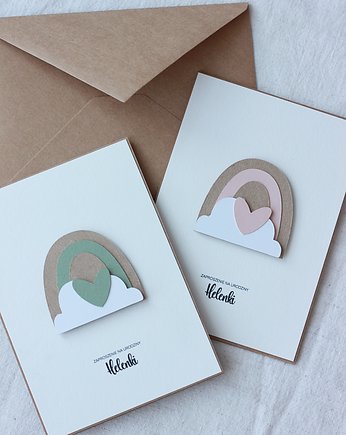 Boho tęcza. Zaproszenia urodzinowe z tęczą, papierkarnia