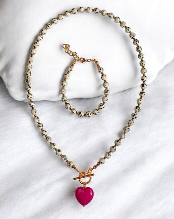 RAZEM TANIEJ : jaspis dalmatyński i serce : fuksja : komplet, kaktusia