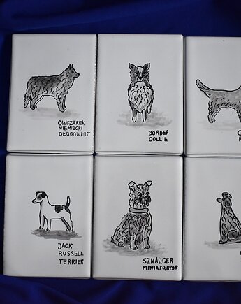 Kafle ręcznie malowane- Rasy psów, Kobaltowa Sroka