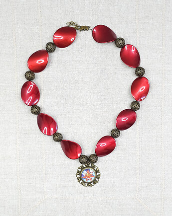 6736 duży, bordowo-brązowy naszyjnik z wisiorkiem; wisiorek słońce, kama4you