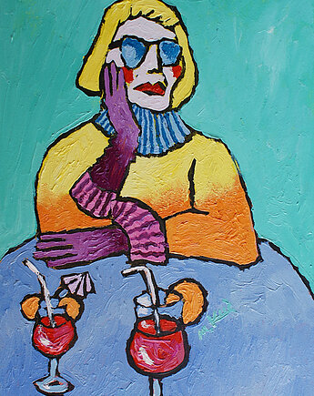 Obraz  fowizm dama babcia z drinkiem, alice oil on canvas