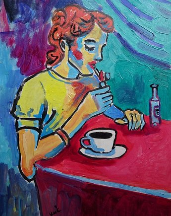 Obraz olejny do salonu kobieta z papierosem, alice oil on canvas