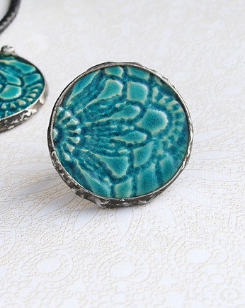 S A L E : koronkowy PIERŚCIEŃ gigant TURKUSOWY - unikat, kaktusia