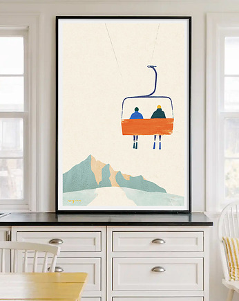 Plakat Narty w górach - wyciąg narciarski, minimalmill