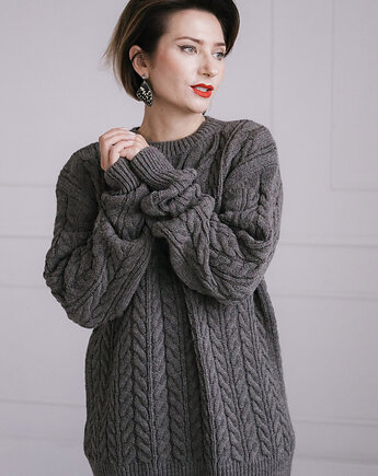 Sweter z warkoczami, brązowy, BIENKOVSKA