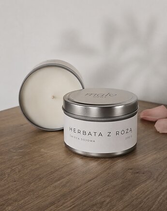 Świeca sojowa zapachowa Herbata z Różą 200 g w puszce, Malvhome