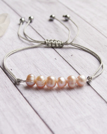 Naturalne perły łososiowe : bransoletka na sznurku, kaktusia