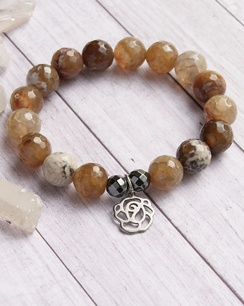 Róża : stal szlachetna : agat brązowy : rozmiar S, kaktusia