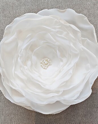 Duża broszka  12cm biały kwiat kwiatek, Made by Joan