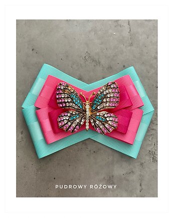 Kolorowa Brosza z Motylem, Pudrowy Różowy