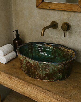 Umywalka ceramiczna, turkusowa owalna, zielona, nablatowa, niebieska, Ceramika Nastawka