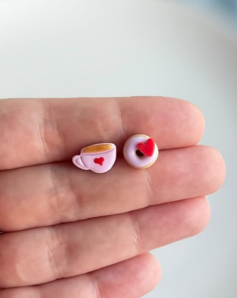 Kolczyki sztyfty donuts z filiżanką, Wypieczone