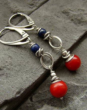 Koral i lapis lazuli - kolczyki, RayOfArt
