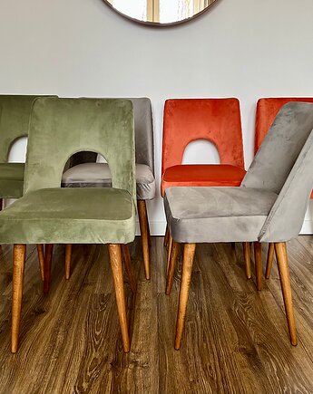 Komplet 6 krzeseł Muszelka, Bydgoskie Fabryki Mebli, lata 60., Bałwanki z gałganków