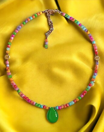Choker : summer collection : kolorowa muszla, jadeit, kaktusia