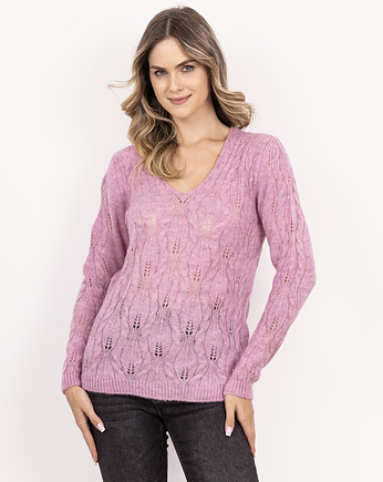 Sweter ażurowy warkocze - SWE342 różowy MKM, MKMswetry