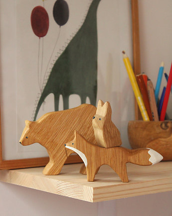 Leśne zwierzęta - zestaw drewnianych zabawek - Niedźwiedź, Lis, Zając, Pszczoła i Niedźwiedź