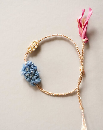 Bransoletka tkana -  2 elementy, z jedwabiem i koralikami, Słońcem Tkane