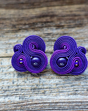 Małe, fioletowe, eleganckie kolczyki sutasz, Mró Soutache