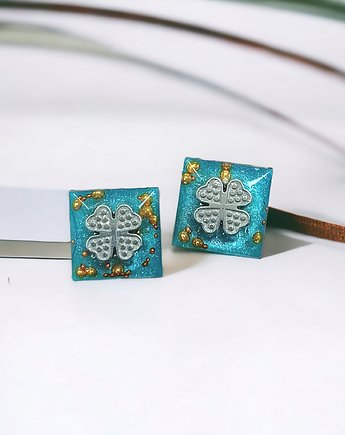 Koniczynki : UNIKATOWE mini kolczyki z żywicy : wkrętki, kaktusia