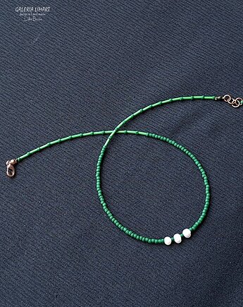 Boho minimalistycznie Naszyjnik z perłami wsród zieleni Prezent handmade, Galeria Limart