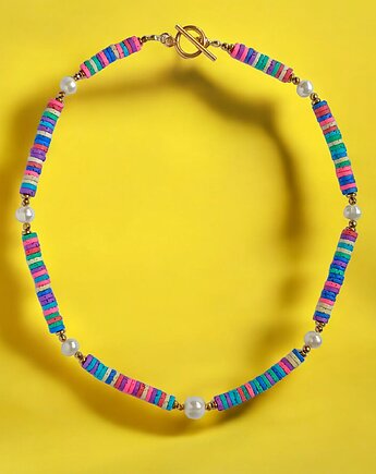 SUMMER COLLECTION naszyjnik :: kolorowa lawa i perły, kaktusia