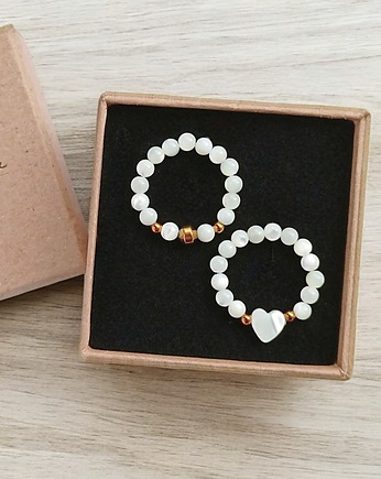 Zestaw pierścionków : muszla biała z serduszkiem, kaktusia