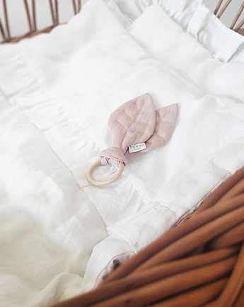 Lniana biała płaska poduszka z falbanką dla niemowlaka, Nukko Design