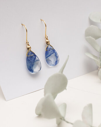 Kolczyki pozłacane talizman z Kwarcem Niebieskim, mdesign