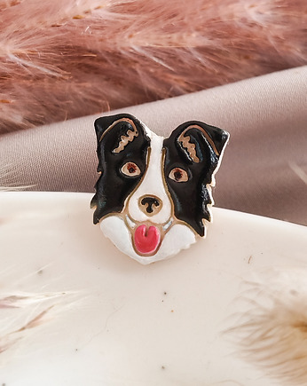 Pin przypinka z Border Collie broszka z wizerunkiem pieska, pies, Dary Rusałki