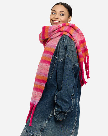 Szalik w pasy różowe z frędzlami 50x200 cm, ALLORA BE UNIQUE