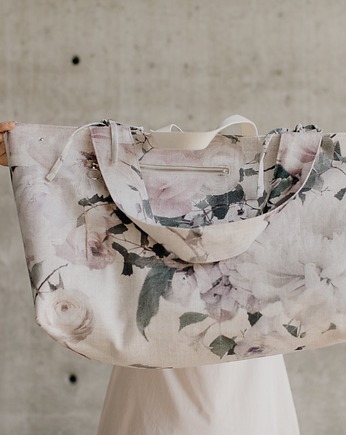 Torebka bawełniania tXL na ramię lniana w kwiaty + kopertówka, marmollada