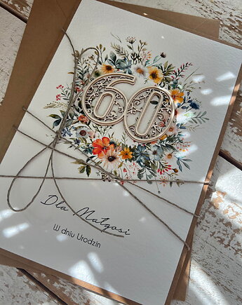 Wyjątkowa personalizowana kartka ręcznie robiona na 60 urodziny, pomysł na pr, sorte