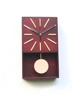 Drewniany Mahoniowy zegar ścienny z wahadłem, Clock Wood Studio
