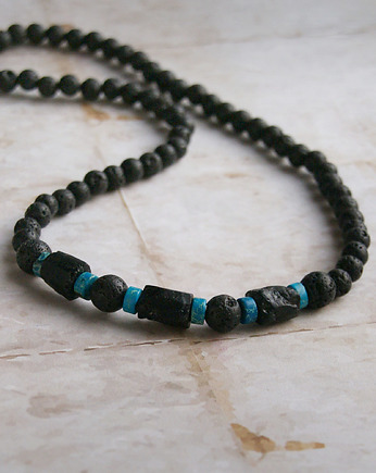 Naszyjnik MĘSKI : czarny turmalin, jaspis & lawa, kaktusia