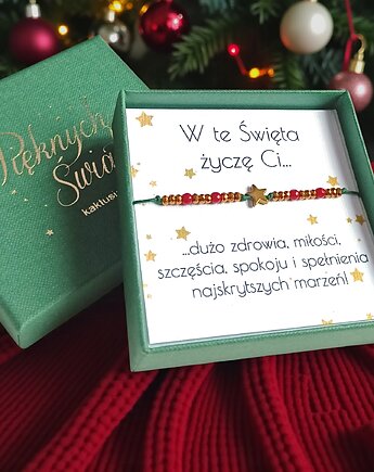 Świąteczna bransoletka - pomysł na prezent - świąteczne pudełko - RED2, kaktusia