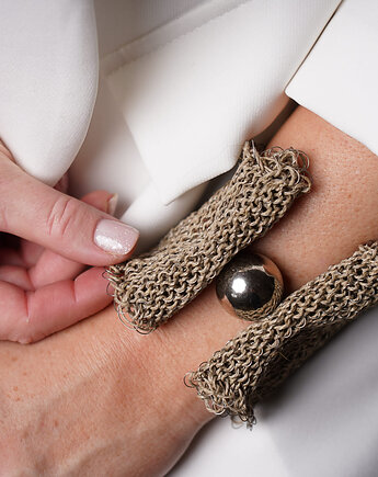 Bransoletka ze sznurka lnianego na drutach, cynamonn