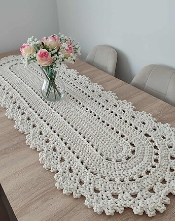 Bieżnik szydełkowy owalny ze sznurka bawełnianego 50cmx150cm, MISZ MASZ Dorota Tyszko