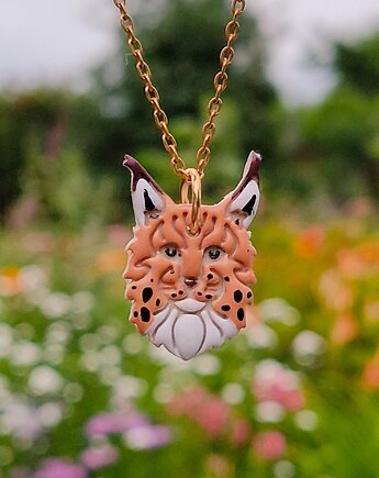 Naszyjnik ryś, wisiorek z kotem, amulet rysiem, prezent dla kociary, boho, Dary Rusałki