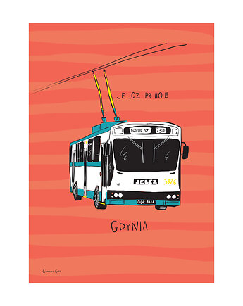 Plakat A4 Gdynia Trolejbus Jelcz PR110E, Gliniana Kura