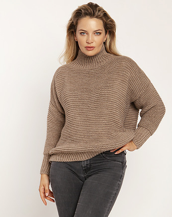 Obszerny sweter z golfem - SWE246 mocca, MKMswetry