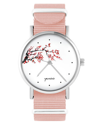 Zegarek - Kwitnąca wiśnia - brzoskwiniowy róż, yenoo