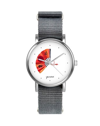 Zegarek  mały - Japoński wachlarz - nylonowy, szary, yenoo