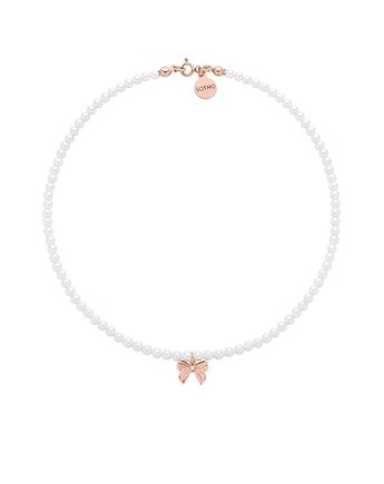 Naszyjnik z pereł SWAROVSKI CRYSTAL z kokardką z różowego złocenia, SOTHO