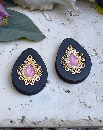 Tunele do uszu 34-60mm / łezki z wiktoriańską ozdobą i kryształkiem, Spirit Of Copper