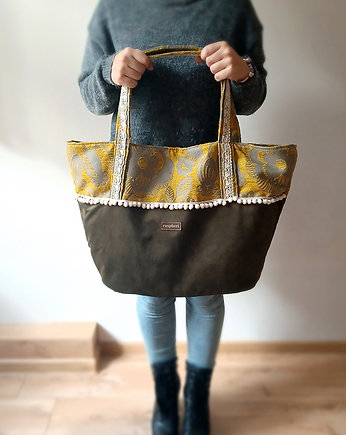 Huge Bag zielono-żółta w kwiaty, raspberi