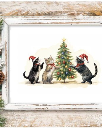 PLAKAT koty choinka święta prezent wesołych świąt, black dot studio