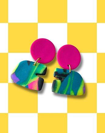 Geometryczne kolczyki- dzikie OU z fuksją, sploteka