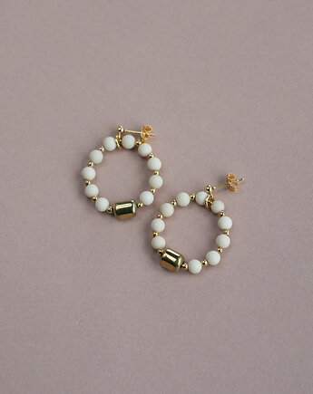 Beżowo-złote kolczyki koła z kamienia rzecznego, AT NOON