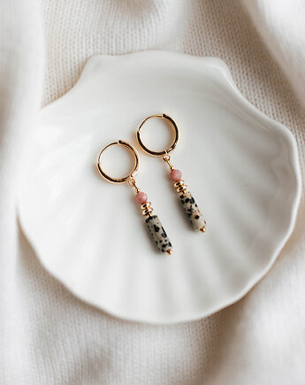 Artystyczne, kolorowe pozłacane z jaspisem dalmatyńskim i rodonitem, Bibu bijoux